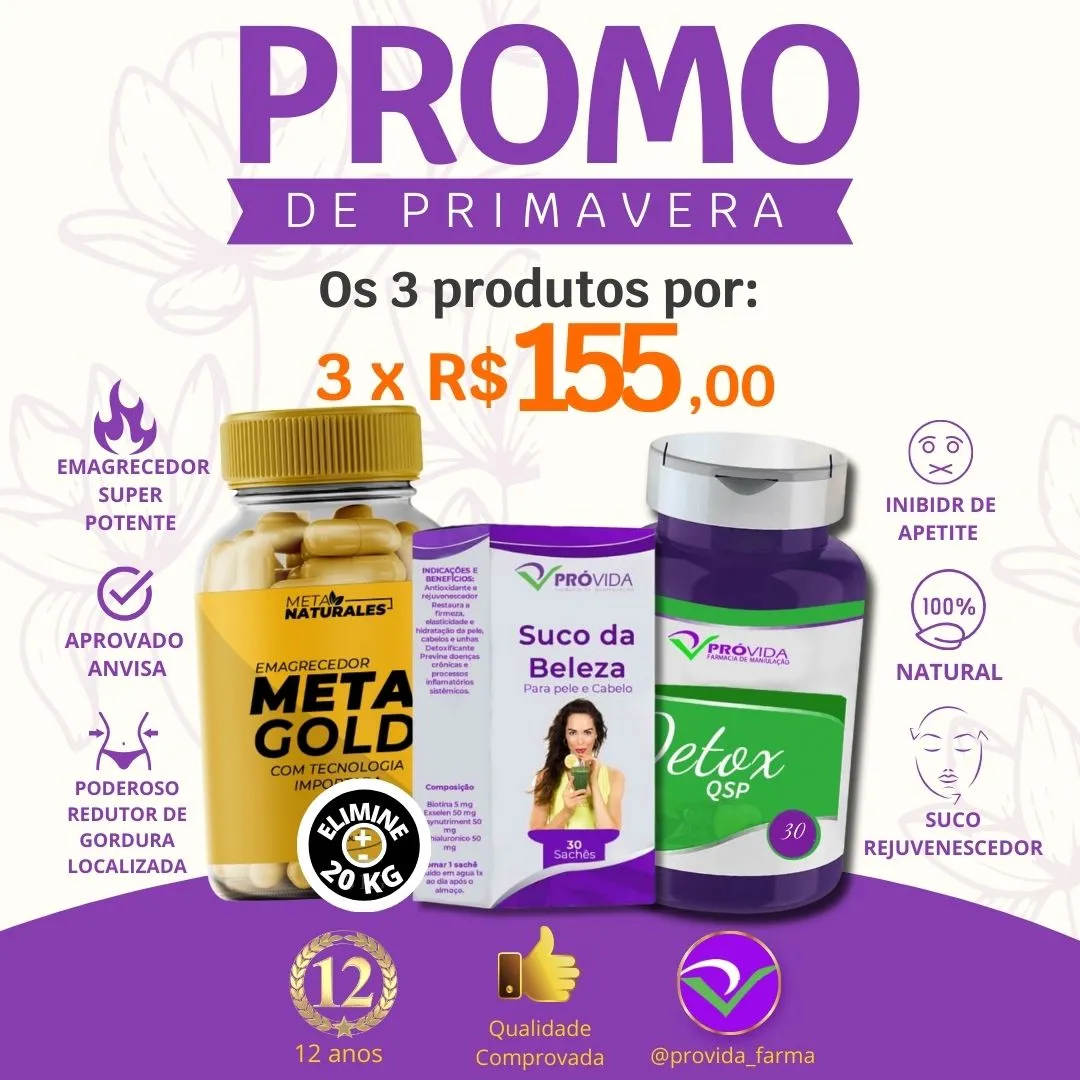 Combo Meta Gold + Suco da Beleza + Detox Qsp