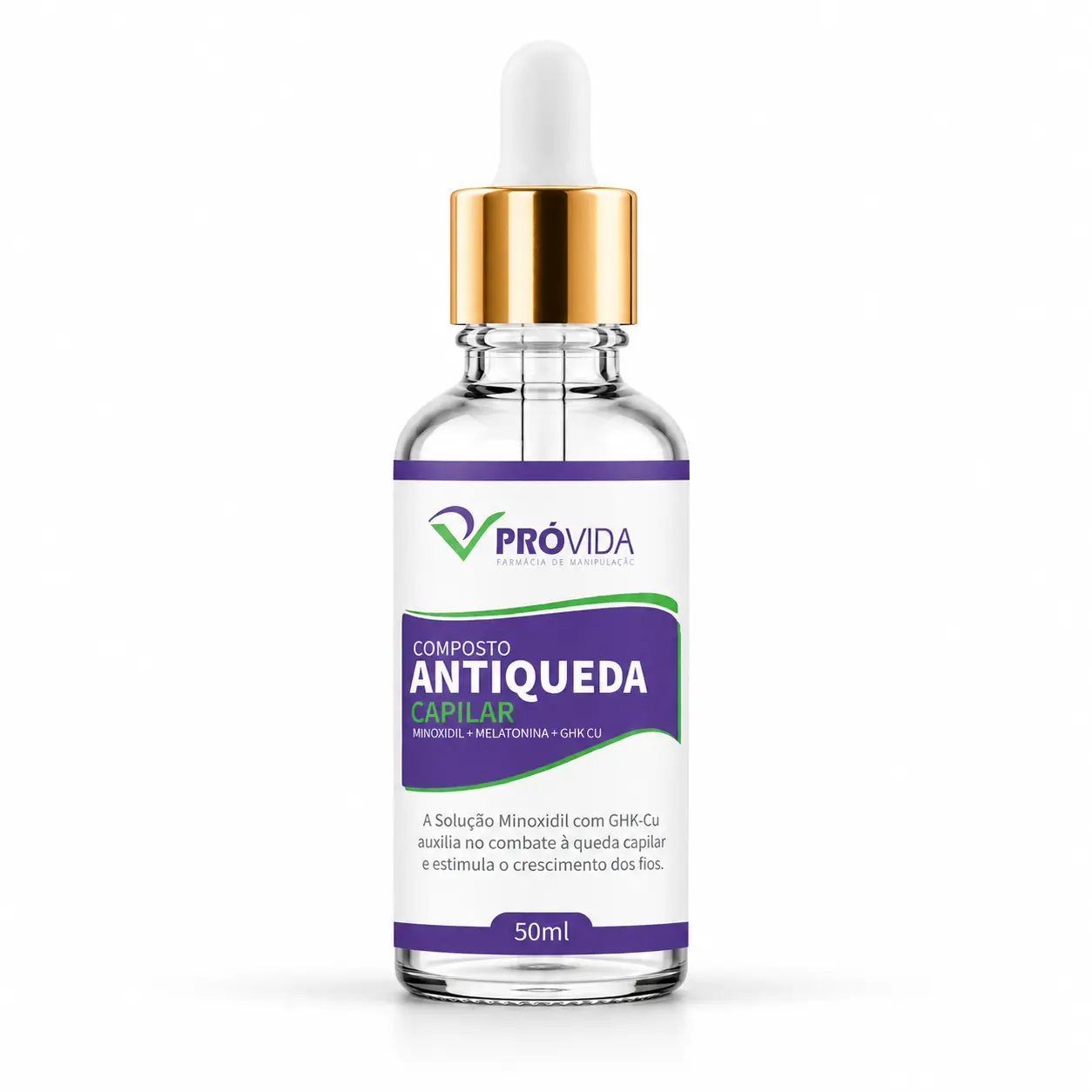 Composto Antiqueda Capilar Turbinado  (Minoxidil + Melatonina + GHK-Cu) - 50ml - Pró Vida Farma